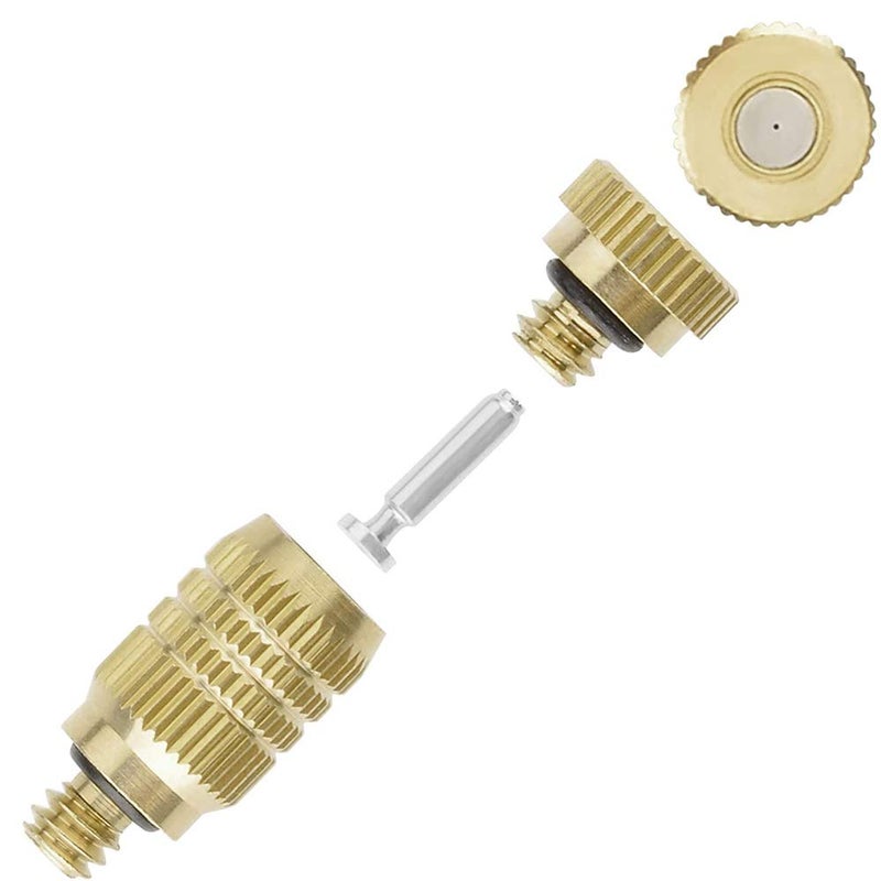 RESNSTAR Brass Misting Nozzle, 10 Pack High Pressure Spray 10/24 UNC Outdoor Anti-drip Fogging Spray Head Misting System Tips for Landscaping Outdoor Cooling System (0.012 Orifice) - Image 2